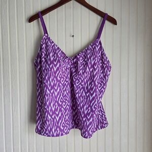 Cabana Beach Tankini Swim Top Womens XL Purple Ikat Spaghetti Strap Lined